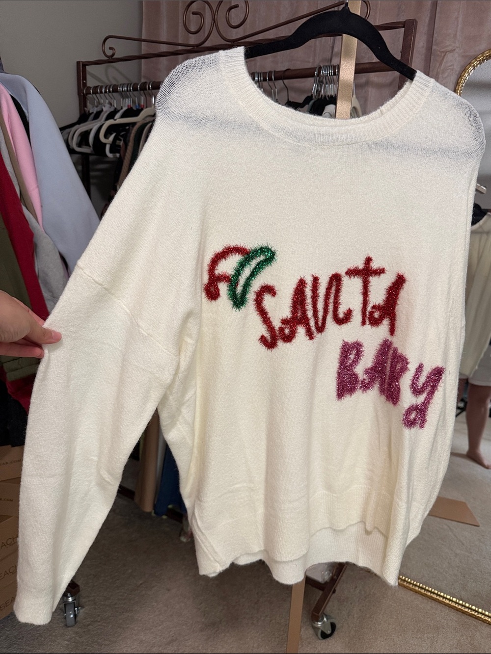 Gilli Cream Crewneck Sweater with Multicolor Fuzzy Graphic